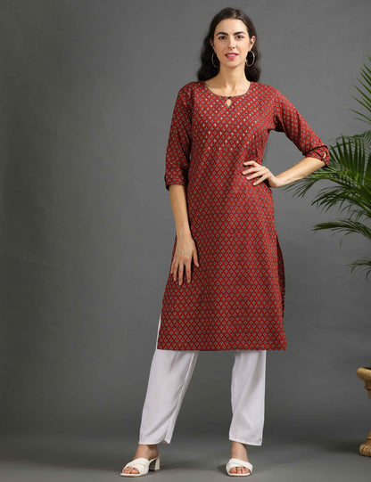 Womens Red-Colored Printed Feeding Kurta