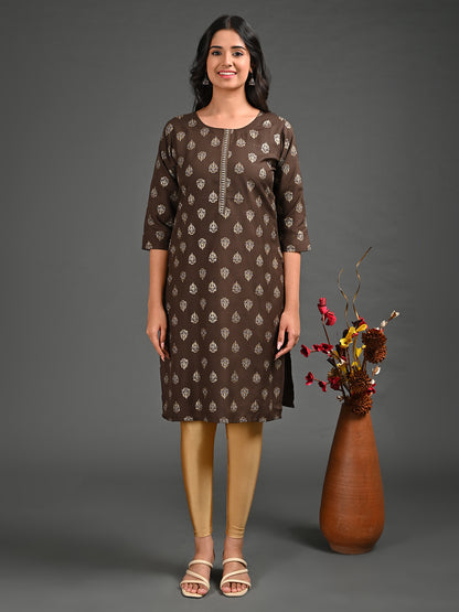 Womens Coffee-Colored Straight Kurta