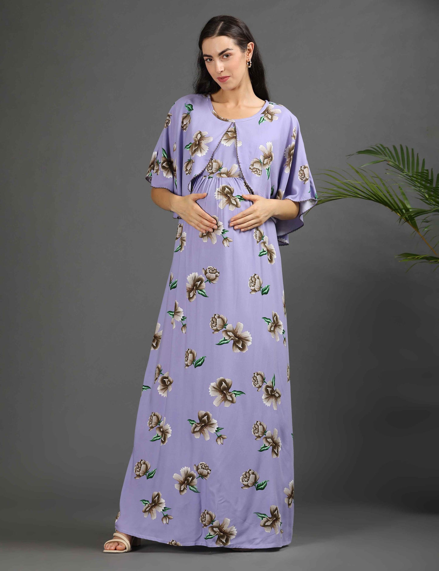 Lavender-Colored Maternity Long Gown