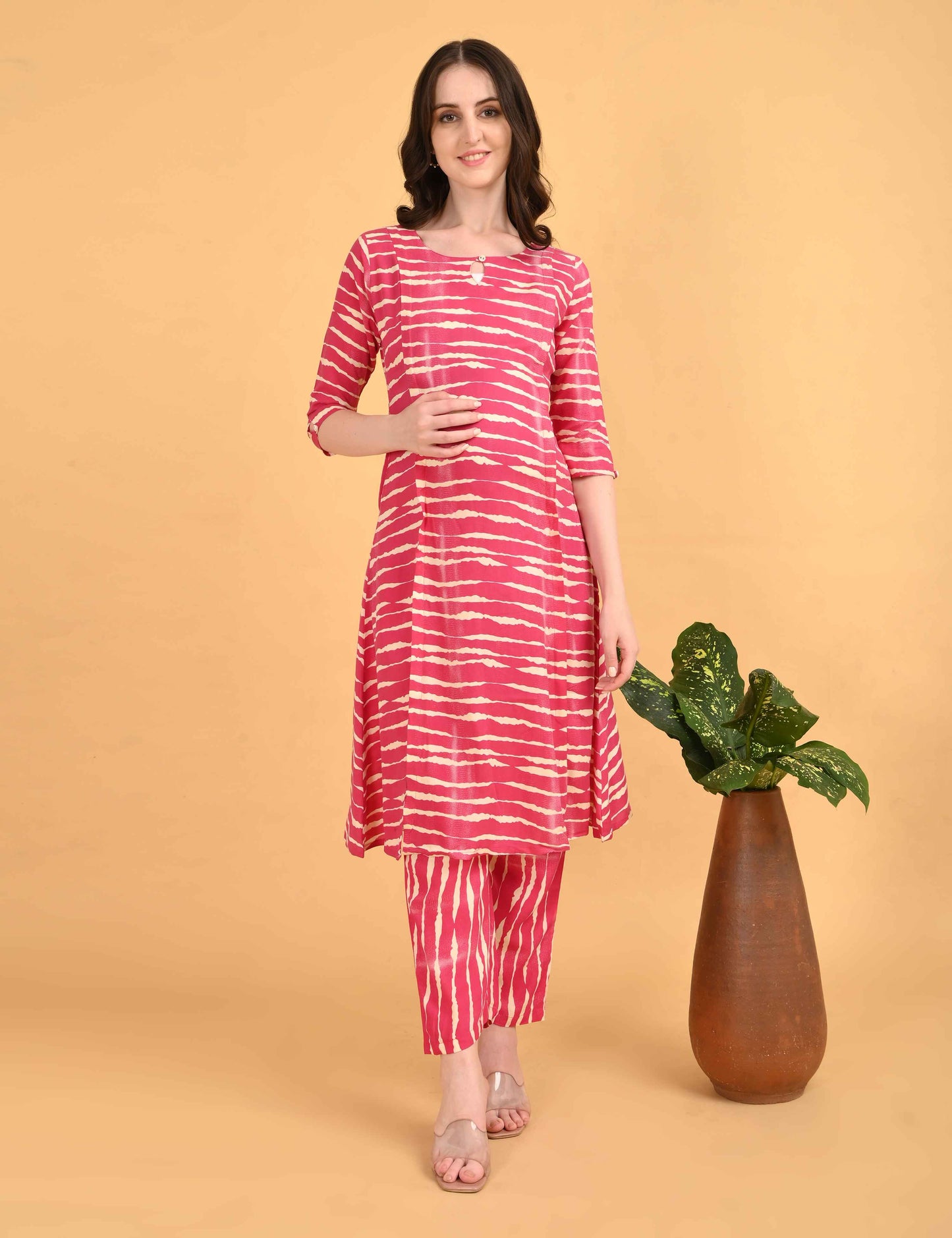 Womens Maternity Kurti Pant Set - Fuchsia