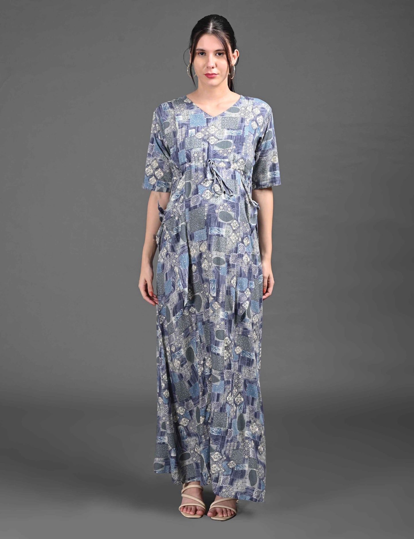 Womens Printed Maternity Long Gown - Multi