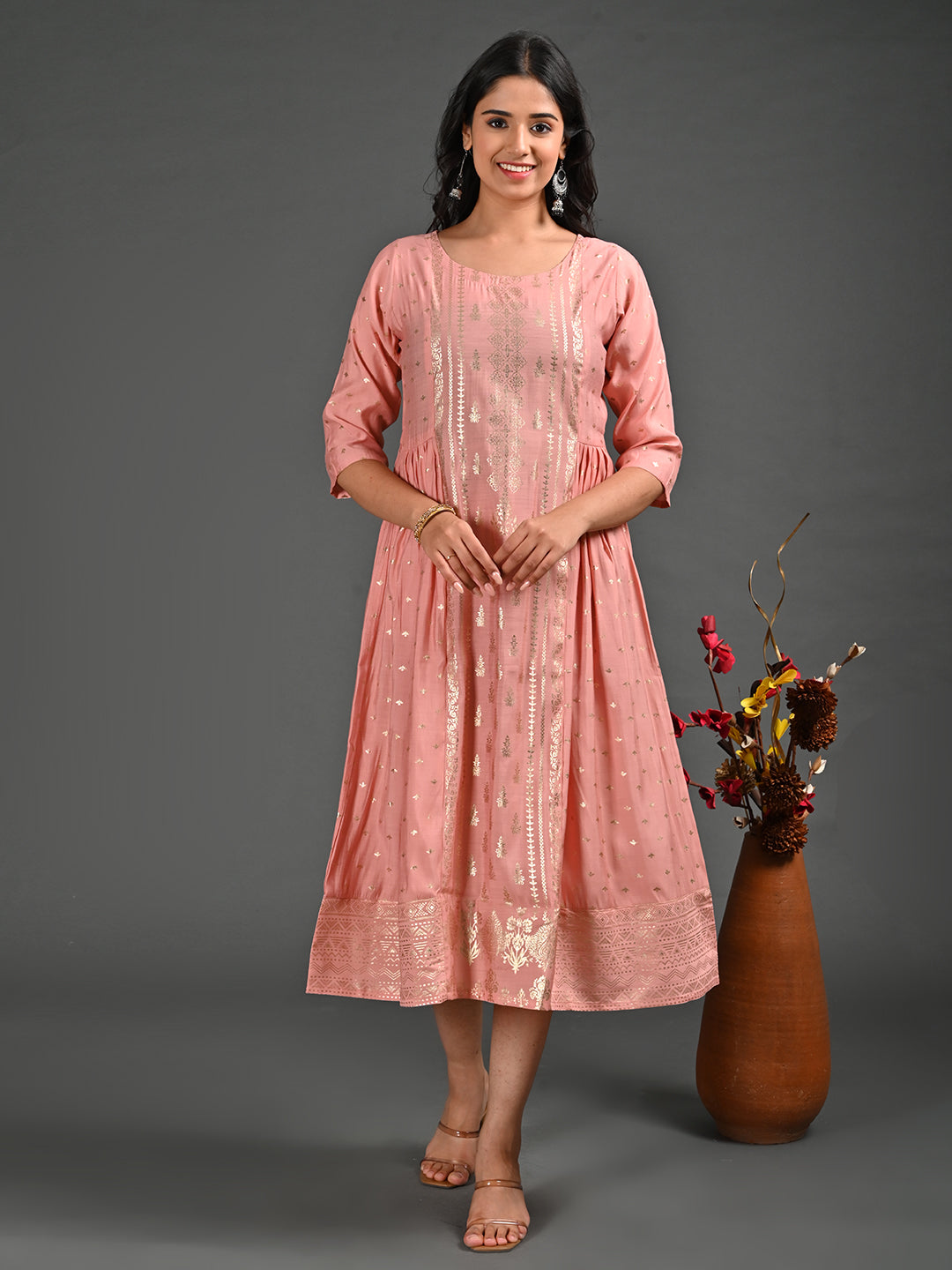 Womens L.Peach-Colored A-Line Kurta