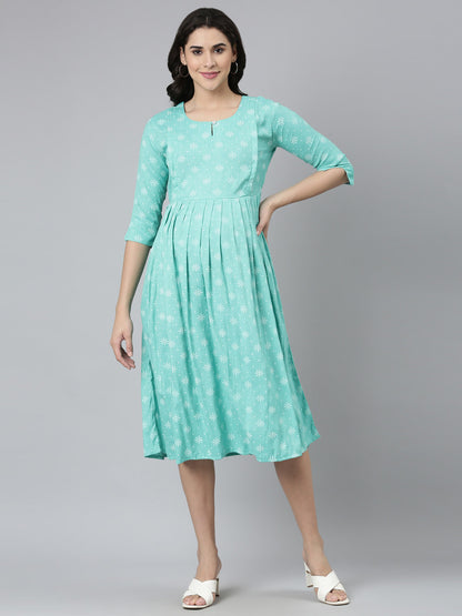 Womens Maternity 3/4th Gown - Sea Green