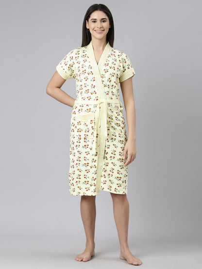 Womens Printed Bathrobe - Lemon