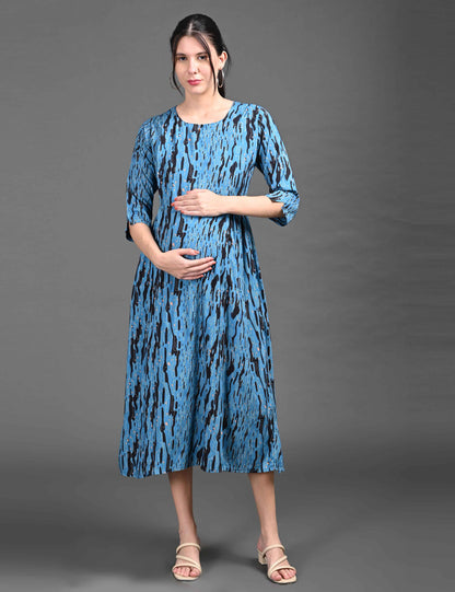 L.Blue-Colored Maternity 3/4th Gown