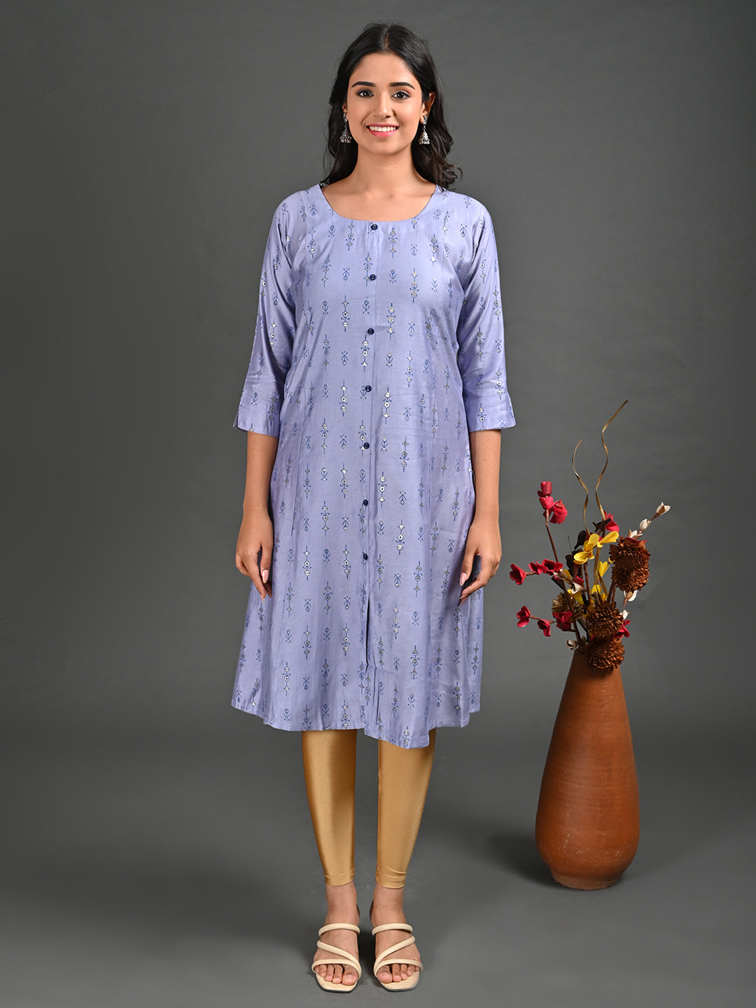 Womens Lavender-Colored A-Line Kurta