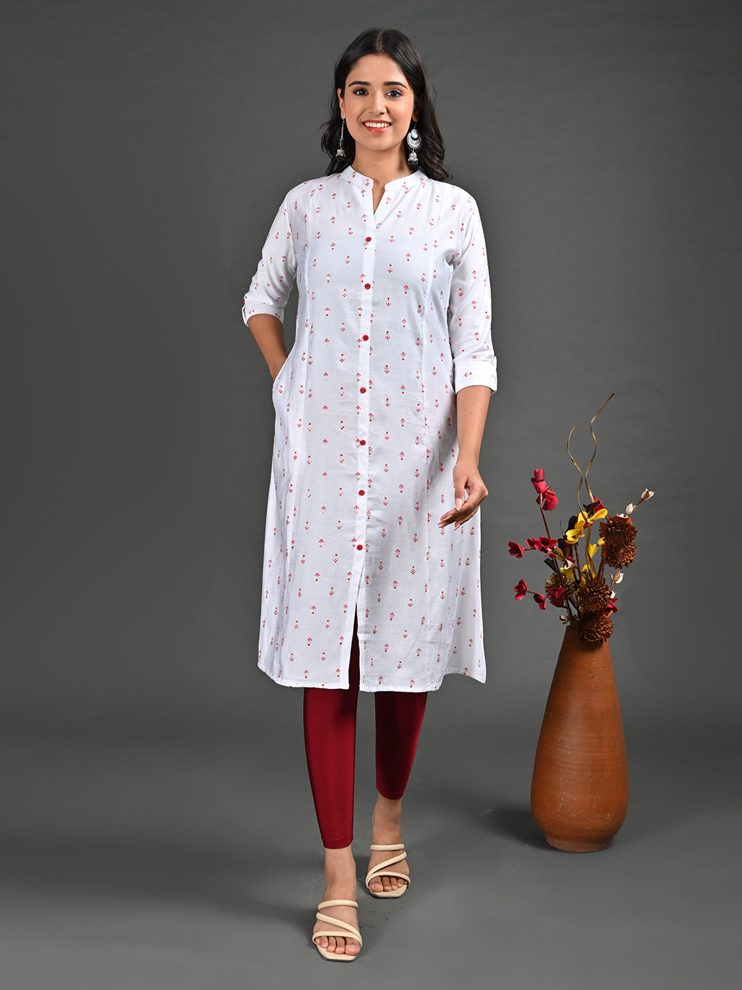 Womens Off White-Colored A-Line Kurta