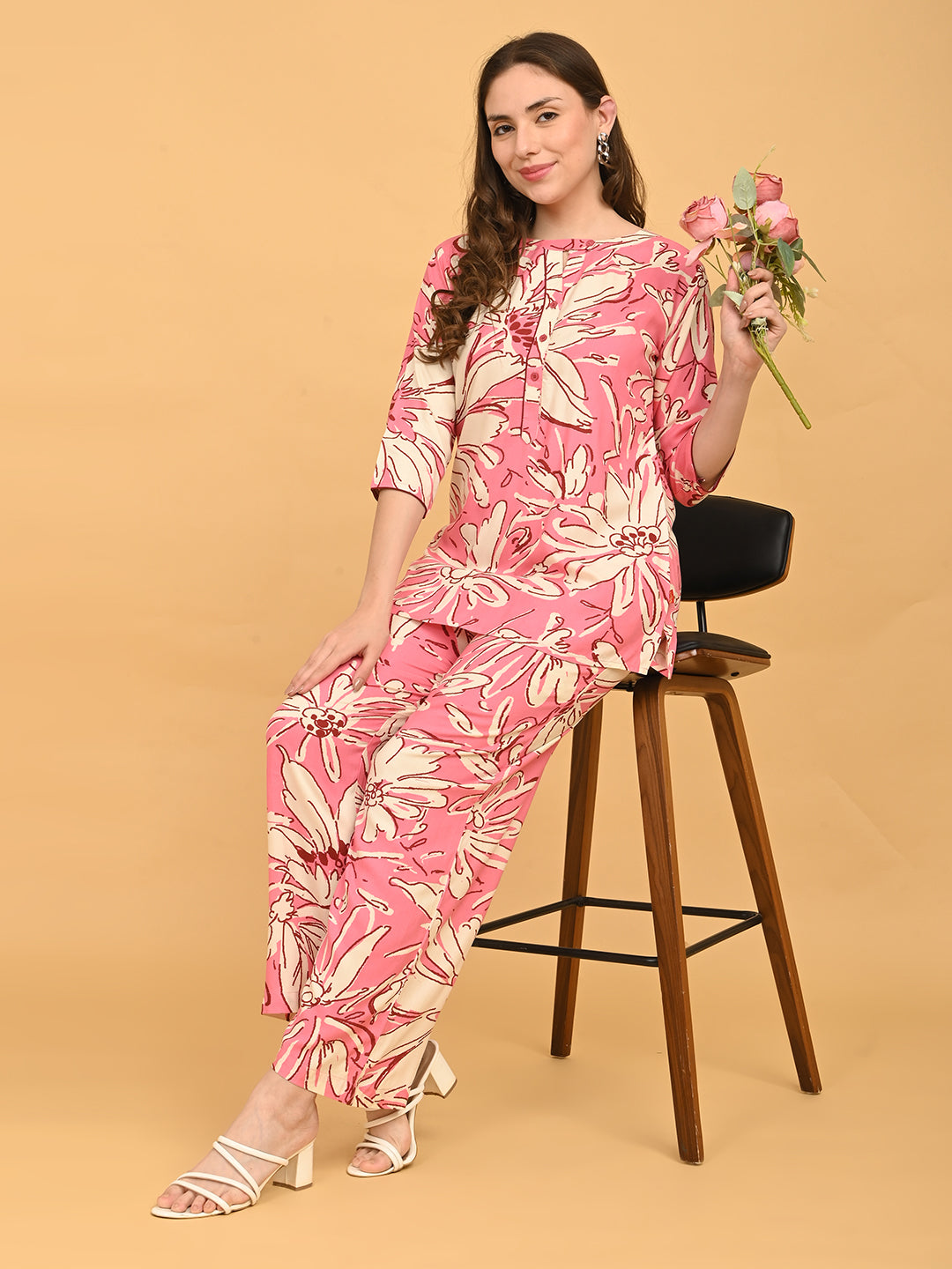 Pink-Colored Printed Co-Ord Set