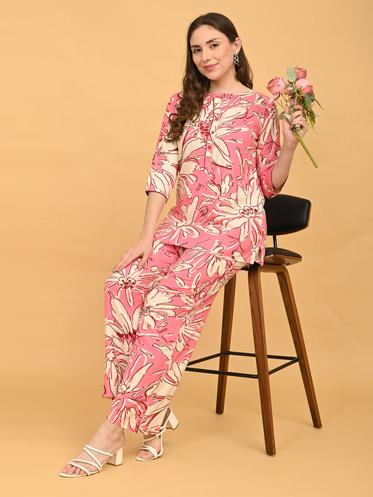 Pink-Colored Printed Co-Ord Set