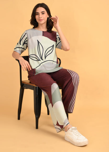 Coffee-Colored Printed Co-Ord Set