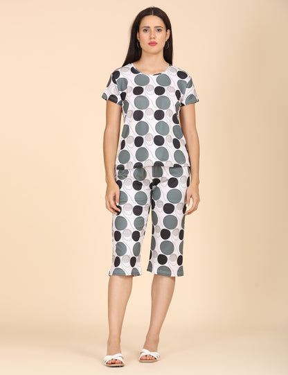 Womens Printed Travel Wear - Cream