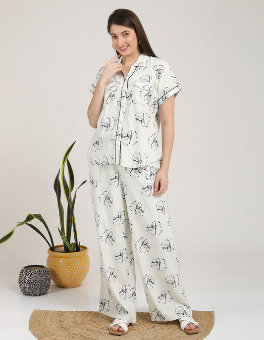 Womens Printed Co Ord Set - Lemon