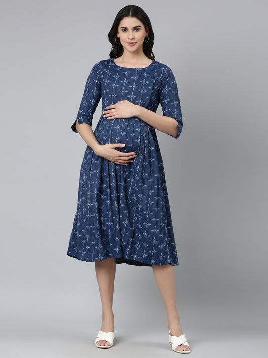 Womens Maternity 3/4th Gown - Indigo