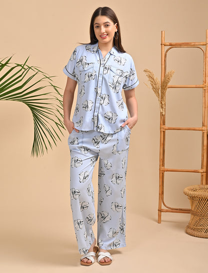 Womens Printed Co Ord Set - Blue