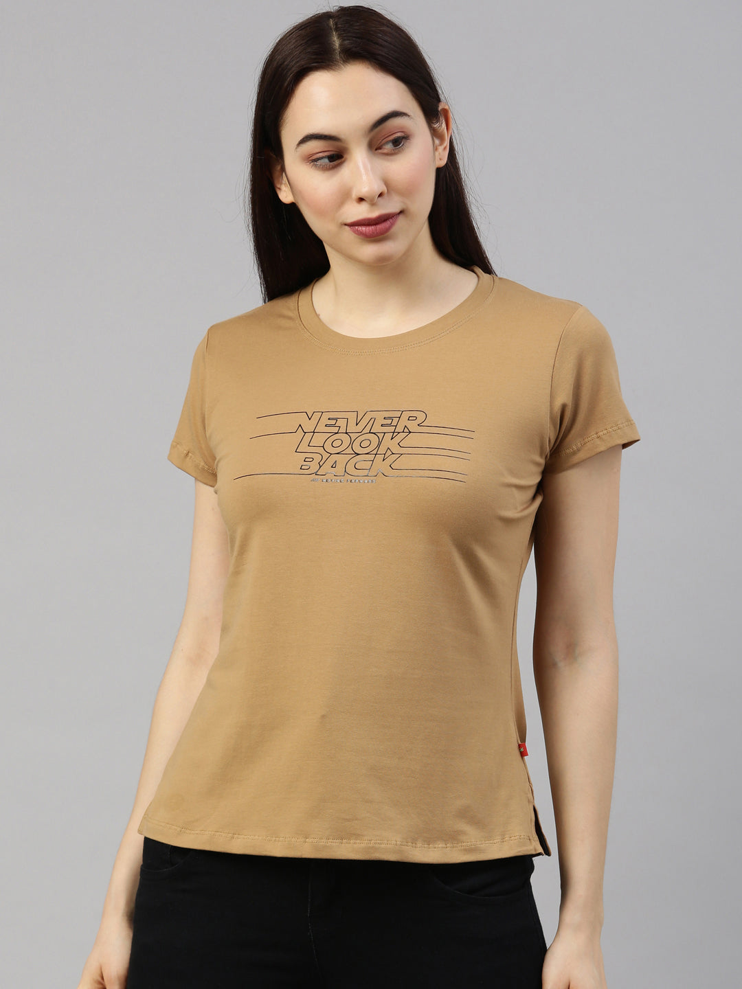 Womens Khaki Lycra Fashion Tees