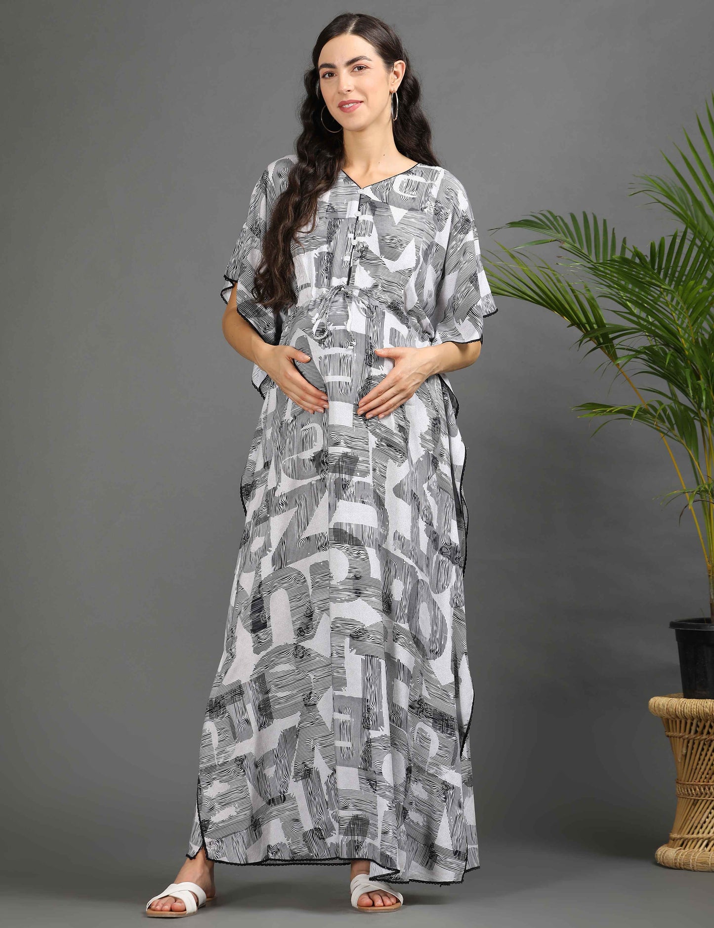 White-Colored Maternity Kaftan Long Gown