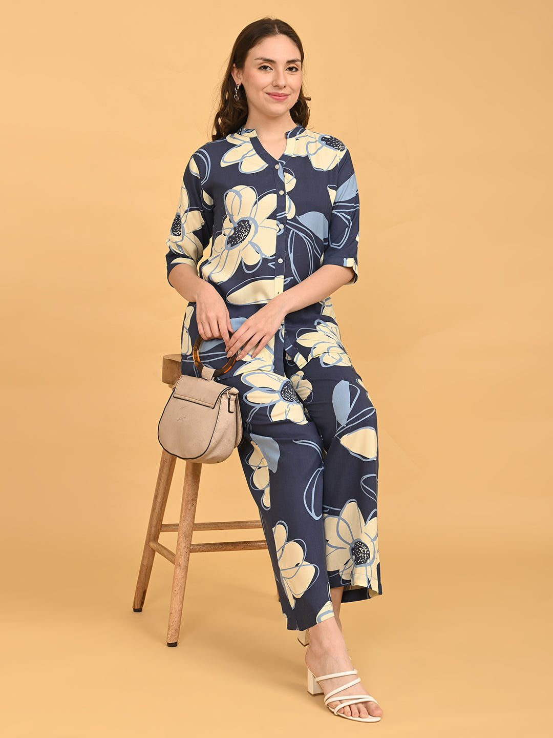 D.Blue-Colored Printed Co-Ord Set