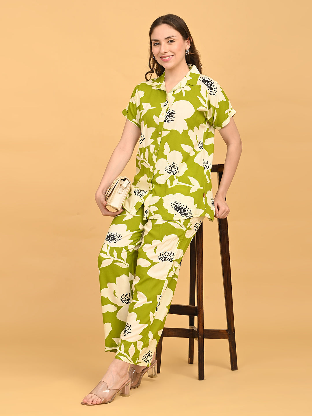 Mehandi-Colored Printed Co-Ord Set
