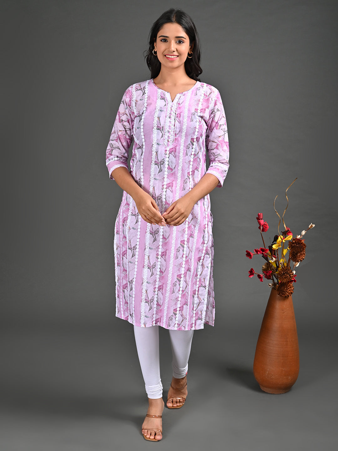 Womens Pink-Colored Straight Kurta