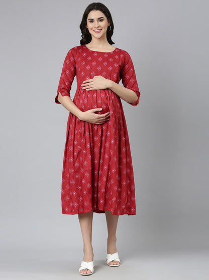 Womens Maternity 3/4th Gown - Red
