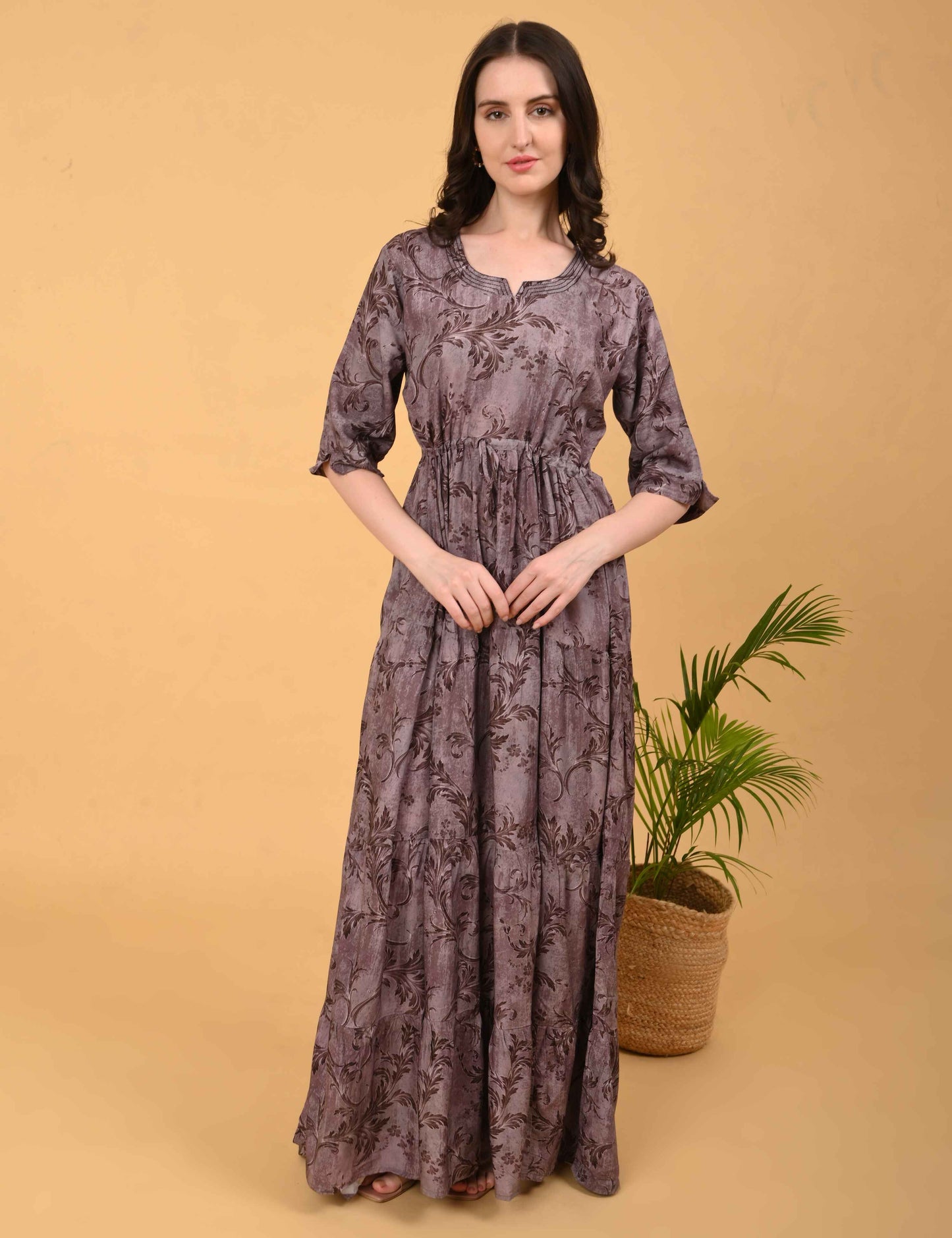 Womens Coffee-Colored Premium Flare Gown