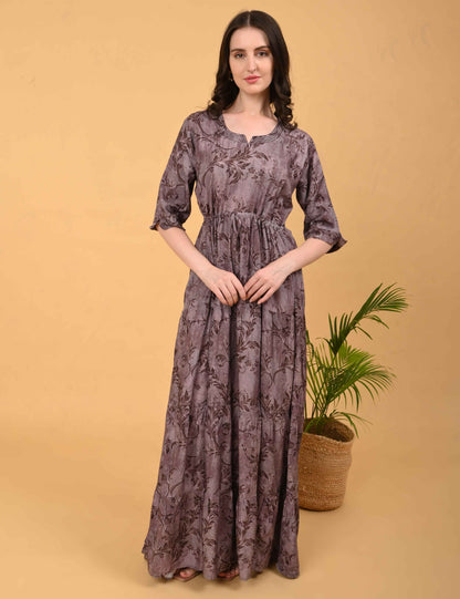 Womens Coffee-Colored Premium Flare Gown