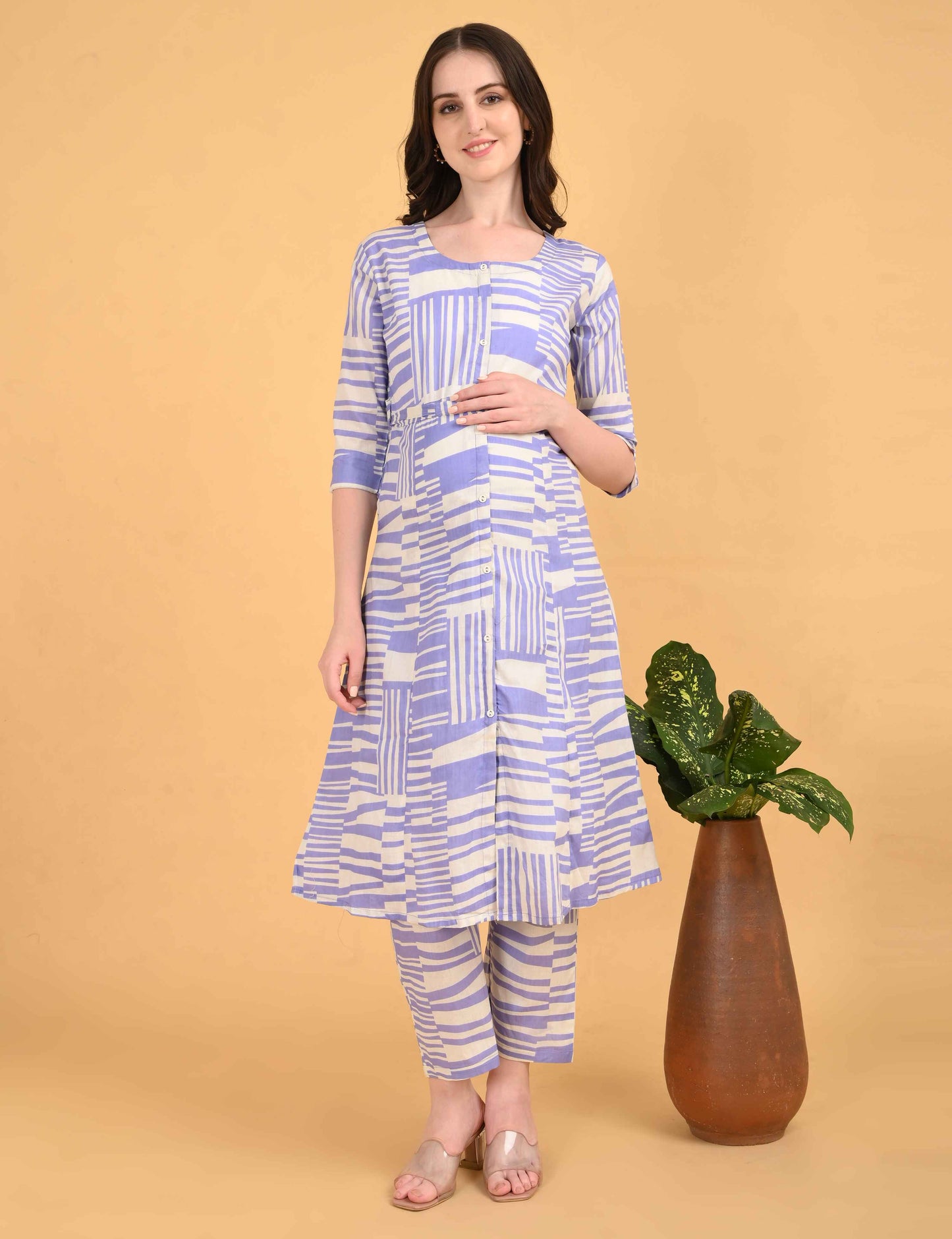 Womens Maternity Kurti Pant Set - Lavender