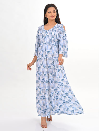 Womens Blue-Colored Flare Gown