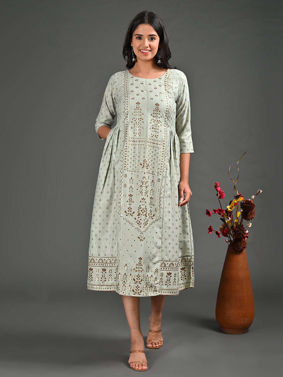 Womens Pista-Colored A-Line Kurta