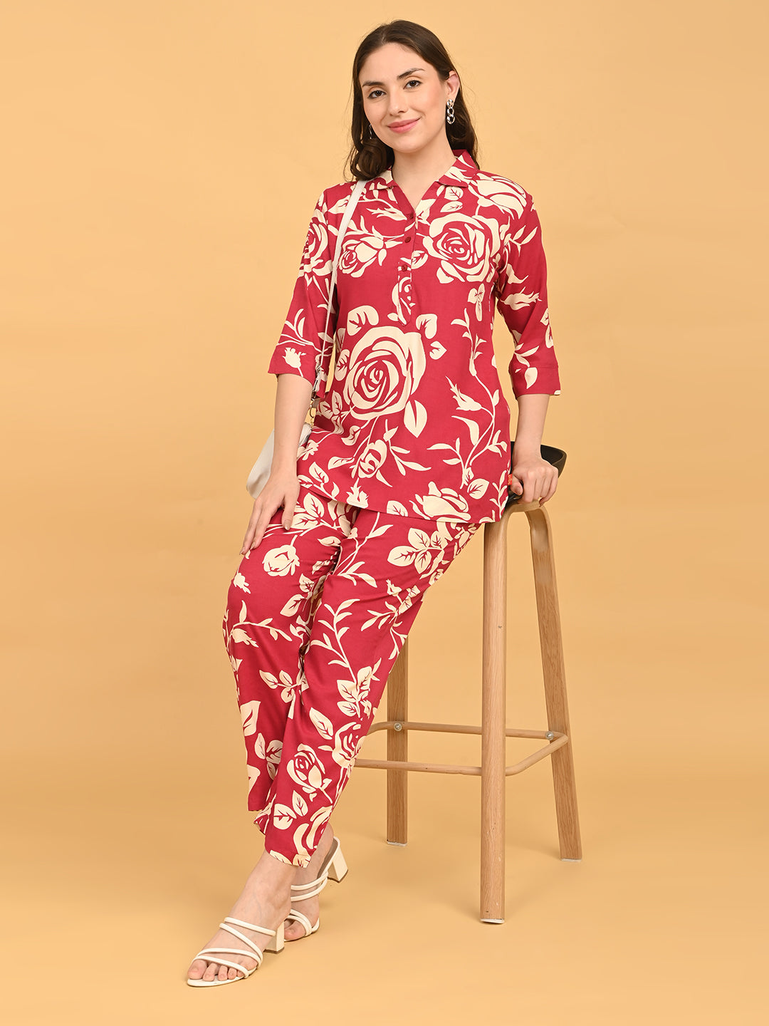 Fuchsia-Colored Printed Co-Ord Set