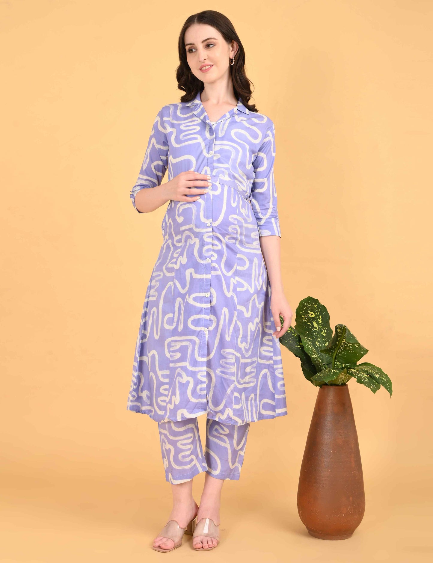 Womens Maternity Kurti Pant Set - Lavender