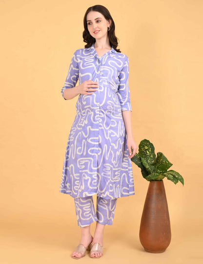 Womens Maternity Kurti Pant Set - Lavender