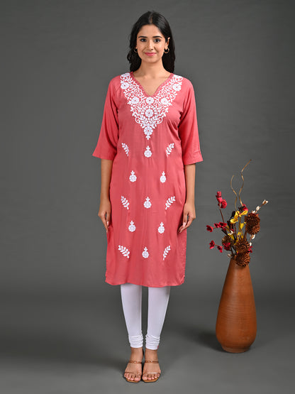 Womens Peach-Colored Straight Kurta