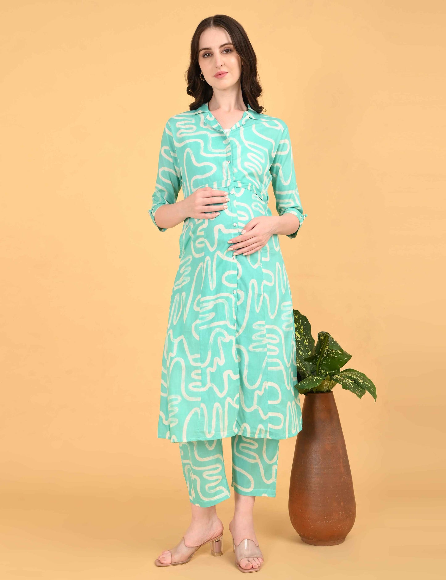Womens Maternity Kurti Pant Set - L Green