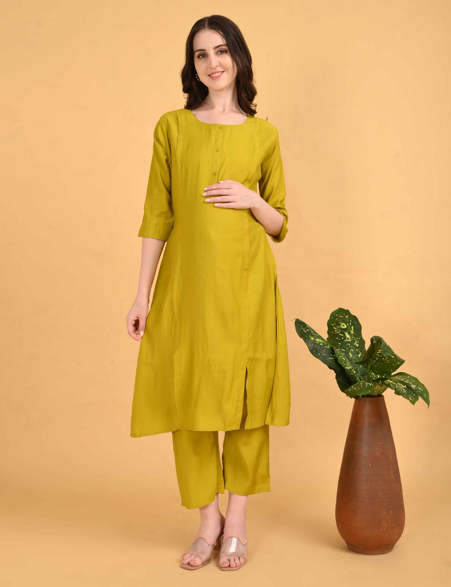 Womens Maternity Kurti Pant Set - Mehndi