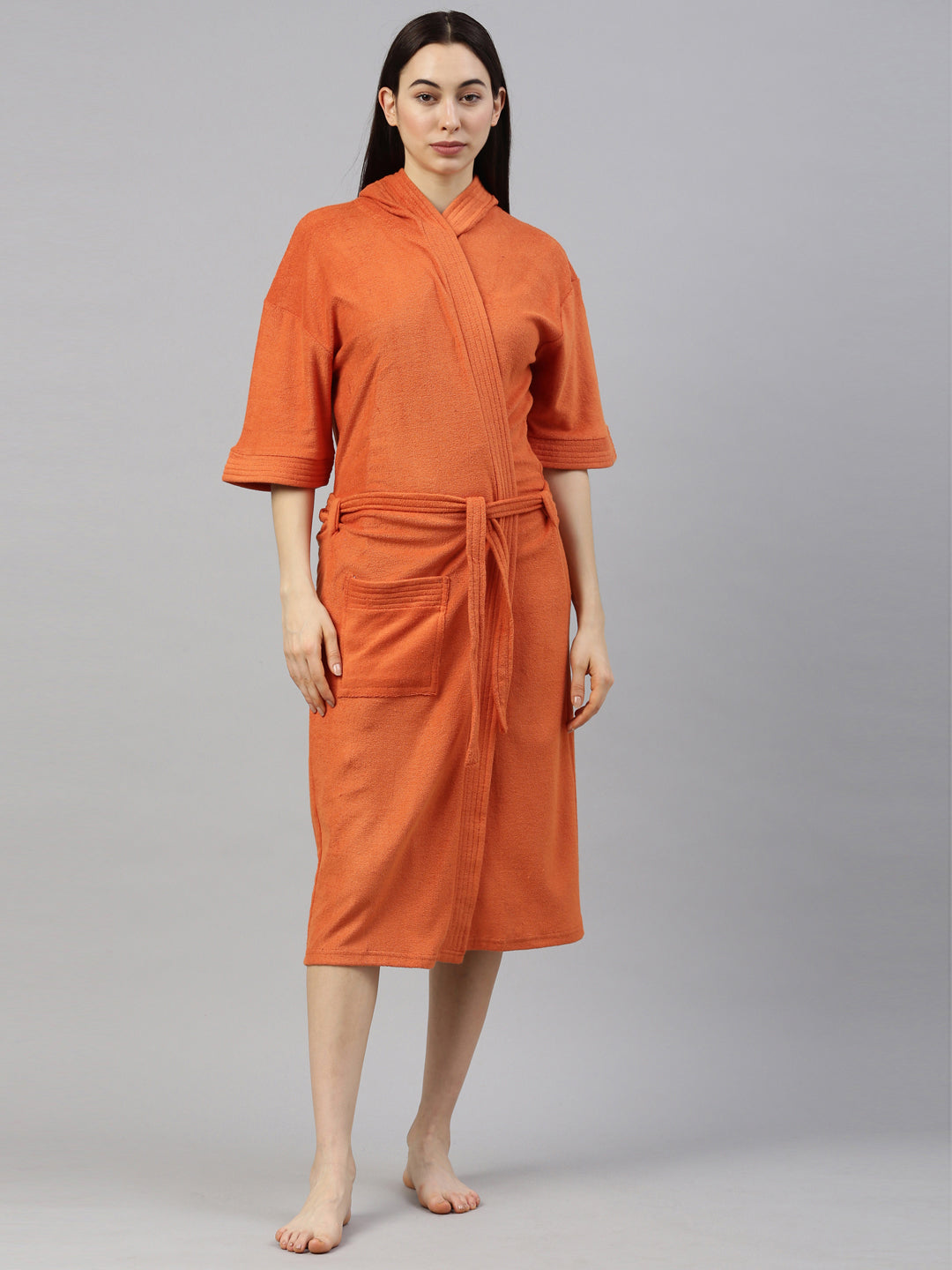 Womens Hooded Bathrobe - Rust