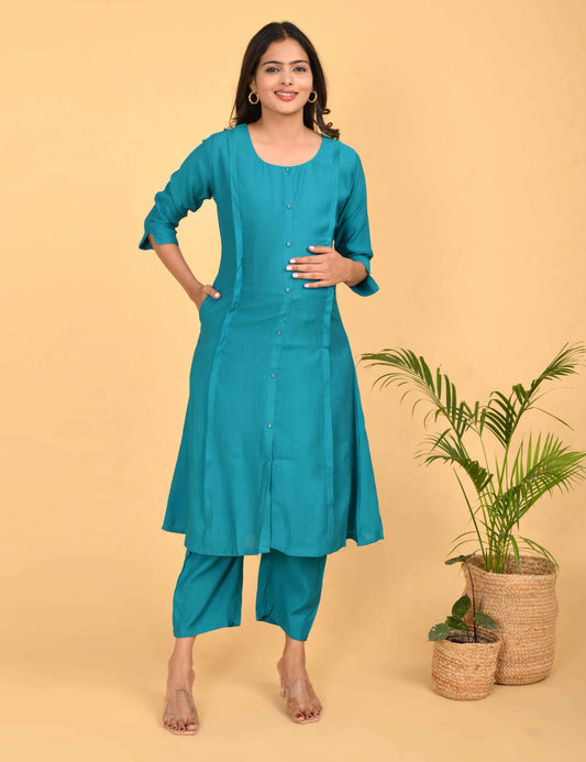 Womens Maternity Kurti Pant Set - Turquoise