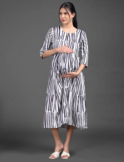 White-Colored Maternity 3/4th Gown