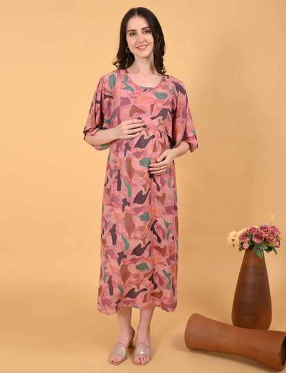 Peach-Colored Maternity 3/4th Gown