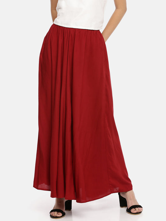 Womens Red Solid Skirt Palazzo