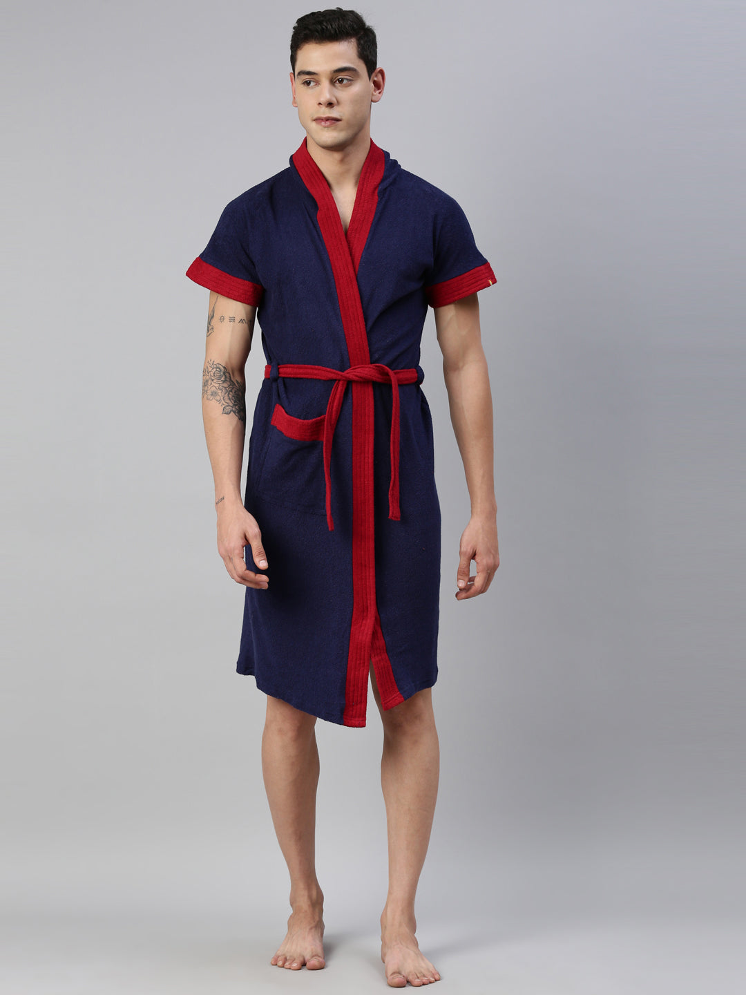 Mens Hooded Patti Bathrobe - Navy Blue