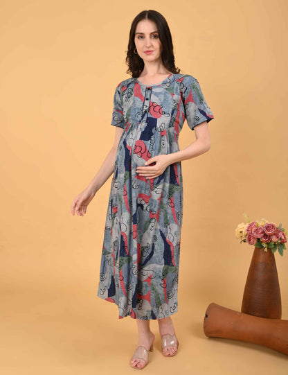 Multi-Colored Maternity 3/4th Gown