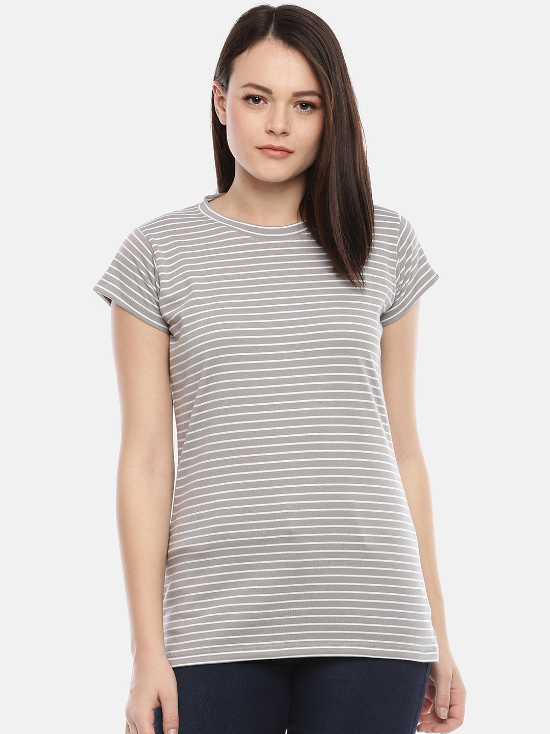 Womens Grey Thin Striped Tees