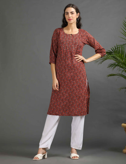 Womens Red-Colored Printed Feeding Kurta