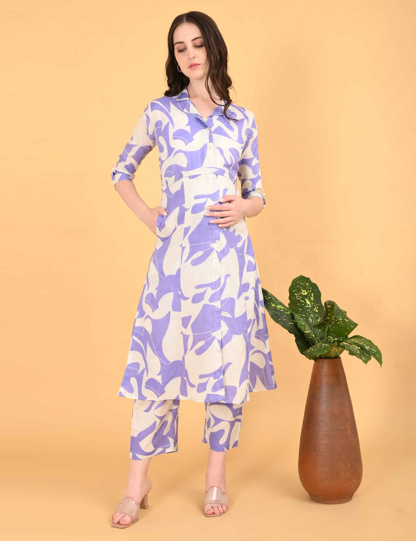Womens Maternity Kurti Pant Set - Lavender