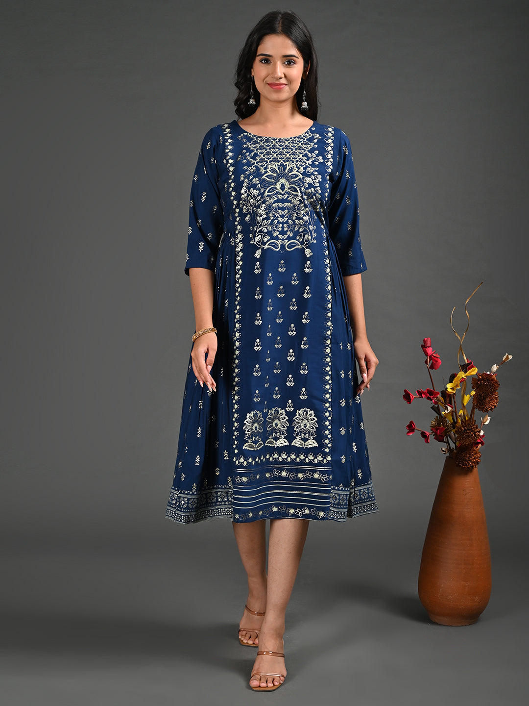 Womens Navy-Colored A-Line Kurta