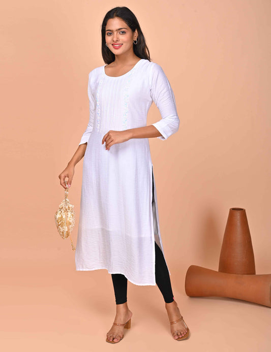 Womens White-Colored Straight Kurta