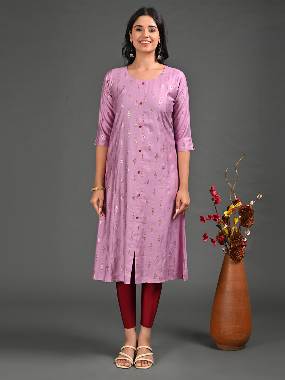 Womens Pink-Colored A-Line Kurta