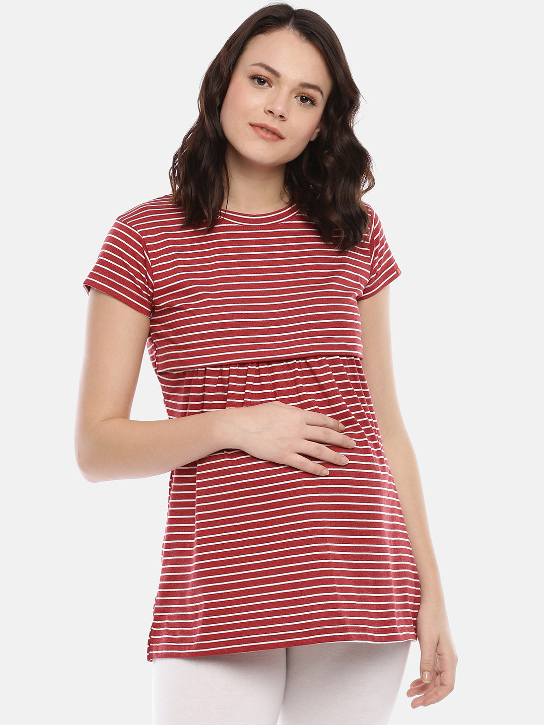 Womens Striped Maternity Tees - Red