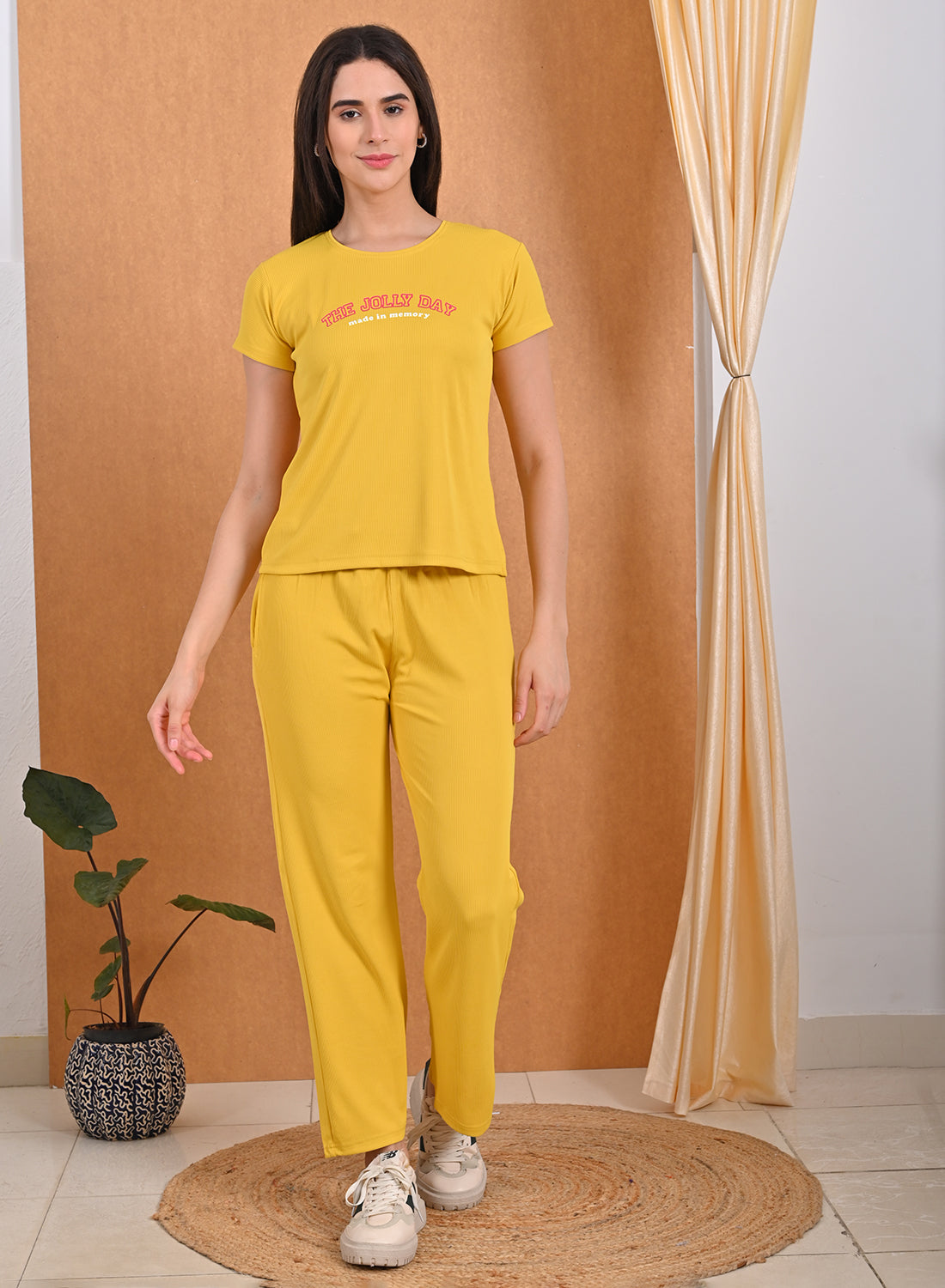 Womens Printed Travel Wear - Mustard